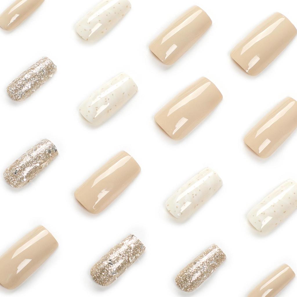 24-teilige abnehmbare French Manicure Nagelsticker: Quadratische Falschnägel & Tips