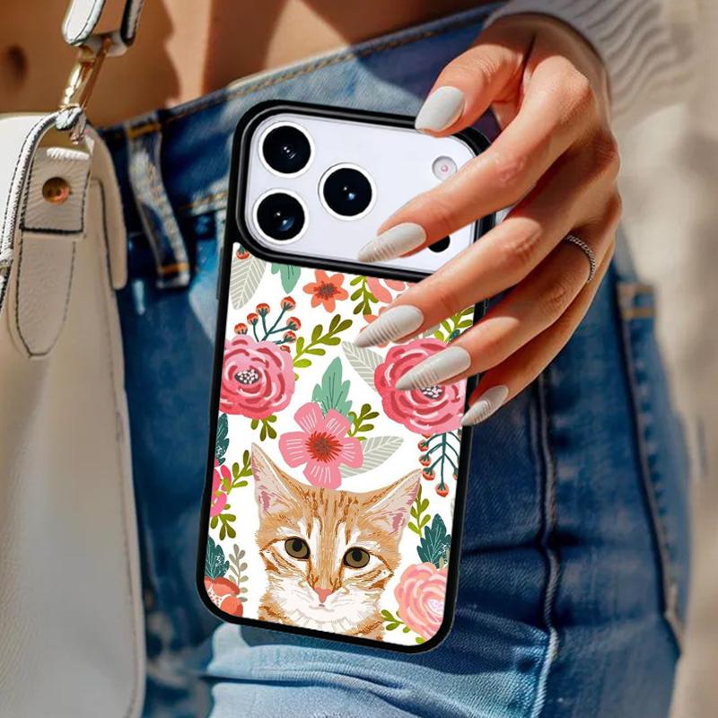 Lovely Flower Cat Animal Pattern Phone Case For iPhone 17 Air 14 15 13 12 Max Cover For Apple 16e 11 Pro Max Plus Coque