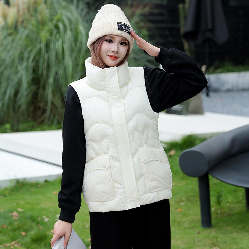 Short Women's Down Cotton Vest Fashion Vest Autumn New Loose Versatile Vest Kan Stand-up Collar