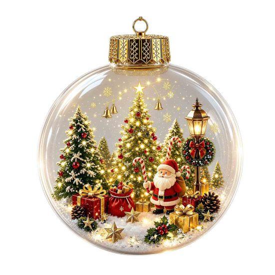 Glowing Tree Decorations Christmas Story Ornament, Mini Holiday Scene In Ball Hanging Decoration, Gift for Friends Light Up Acrylic Clear Pendant Xmas