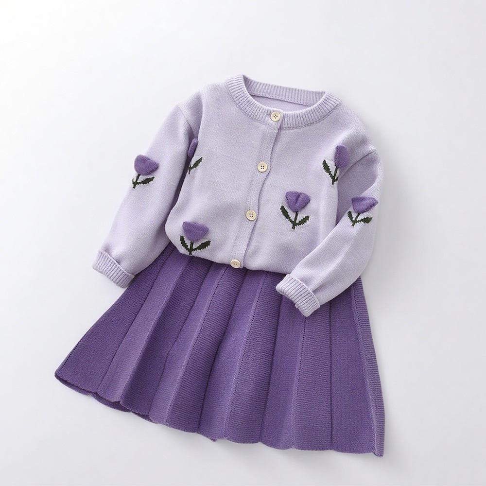

Baby Girls Autumn Knit Sweater & Skirt Set - Sweet Korean Style Outfit 2Y/90 фіолетовий
