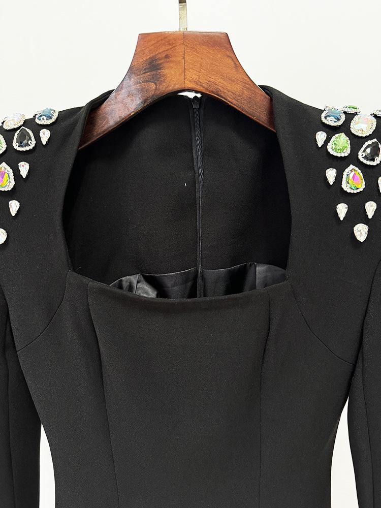 2025 Celebrity Style Long Sleeve Gemstone Rhinestone Formal Gown