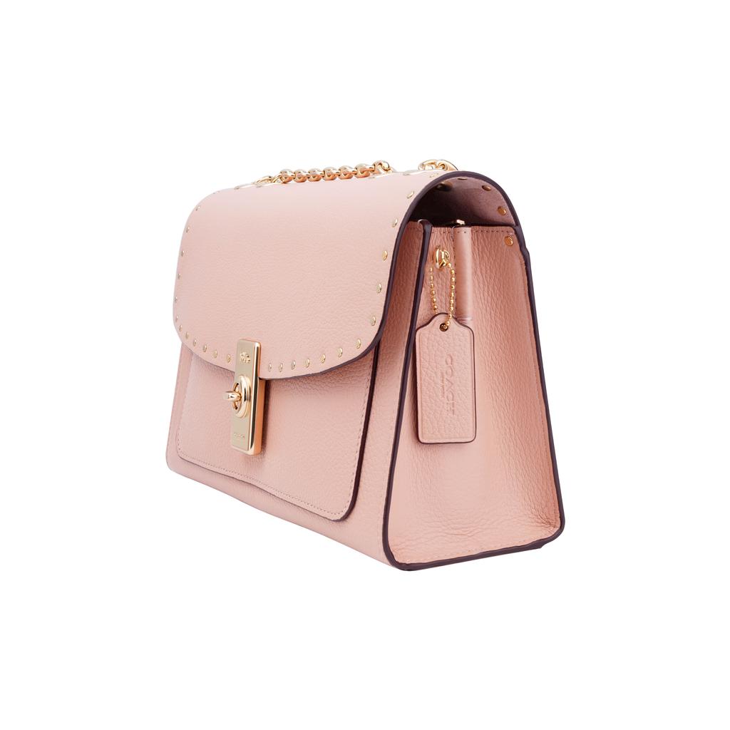 New COACH Lane Pebbled Leather Trunk Bag, Portable Crossbody Bag, Shoulder Bag Women's Cherry Blossom Pink C1540-IMSHL