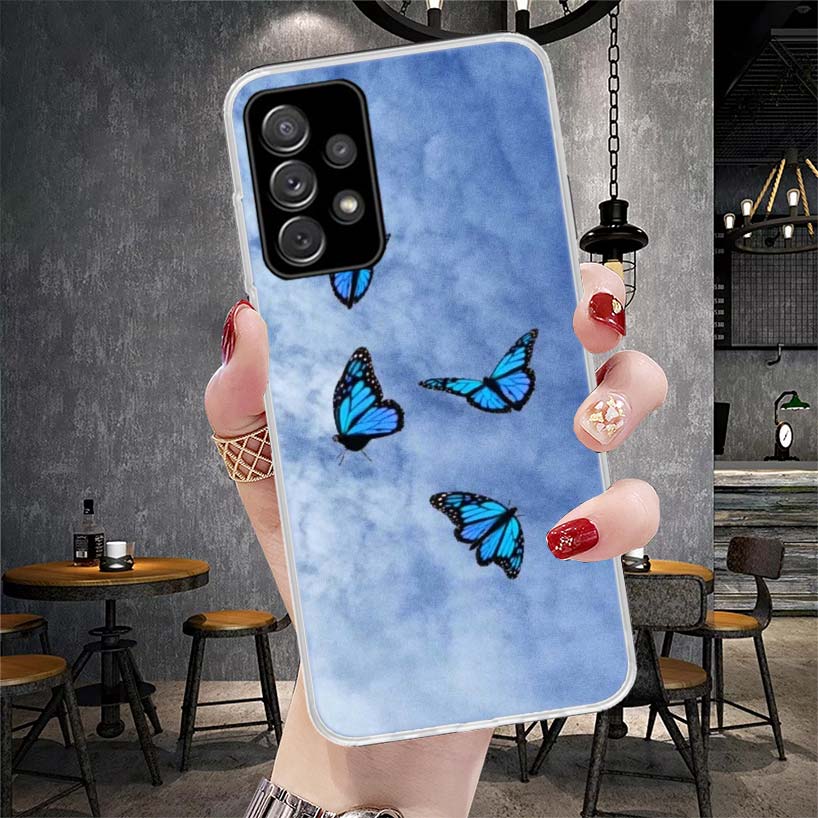 Blue Butterfly Beautiful Wing Soft Phone Case For Samsung Galaxy A12 A22 A32 A52 A72 A02S A51 A50S A71 A70 A31 A20S Note 20 Ultr