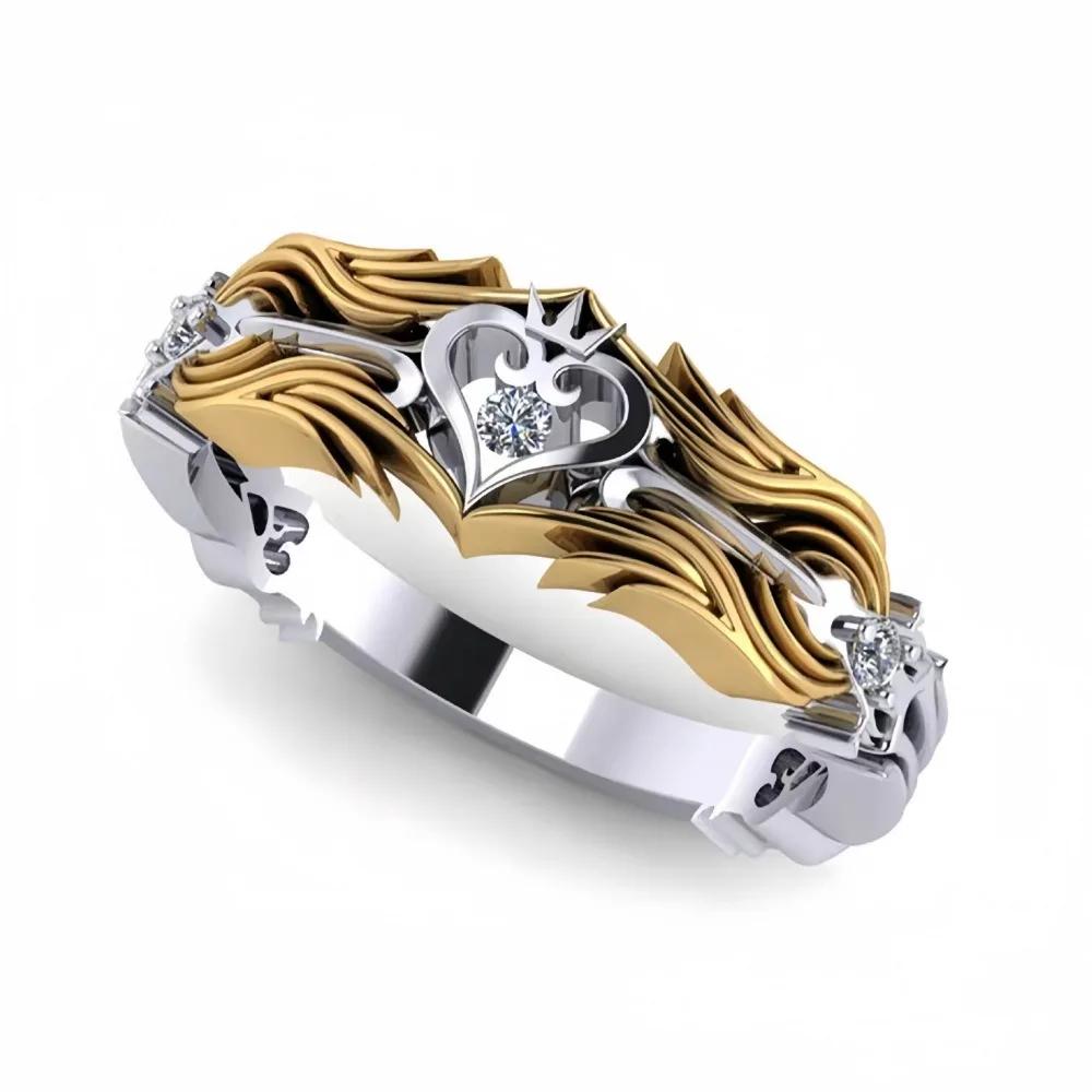 1pc Innovative Design King's Heart Ring Crown Two-tone Zirconia Ring