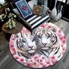 White Tiger Round Area Rug,Carpet Rug for Living Room Bedroom Sofa Playroom Decor,Non-slip Floor Mat
