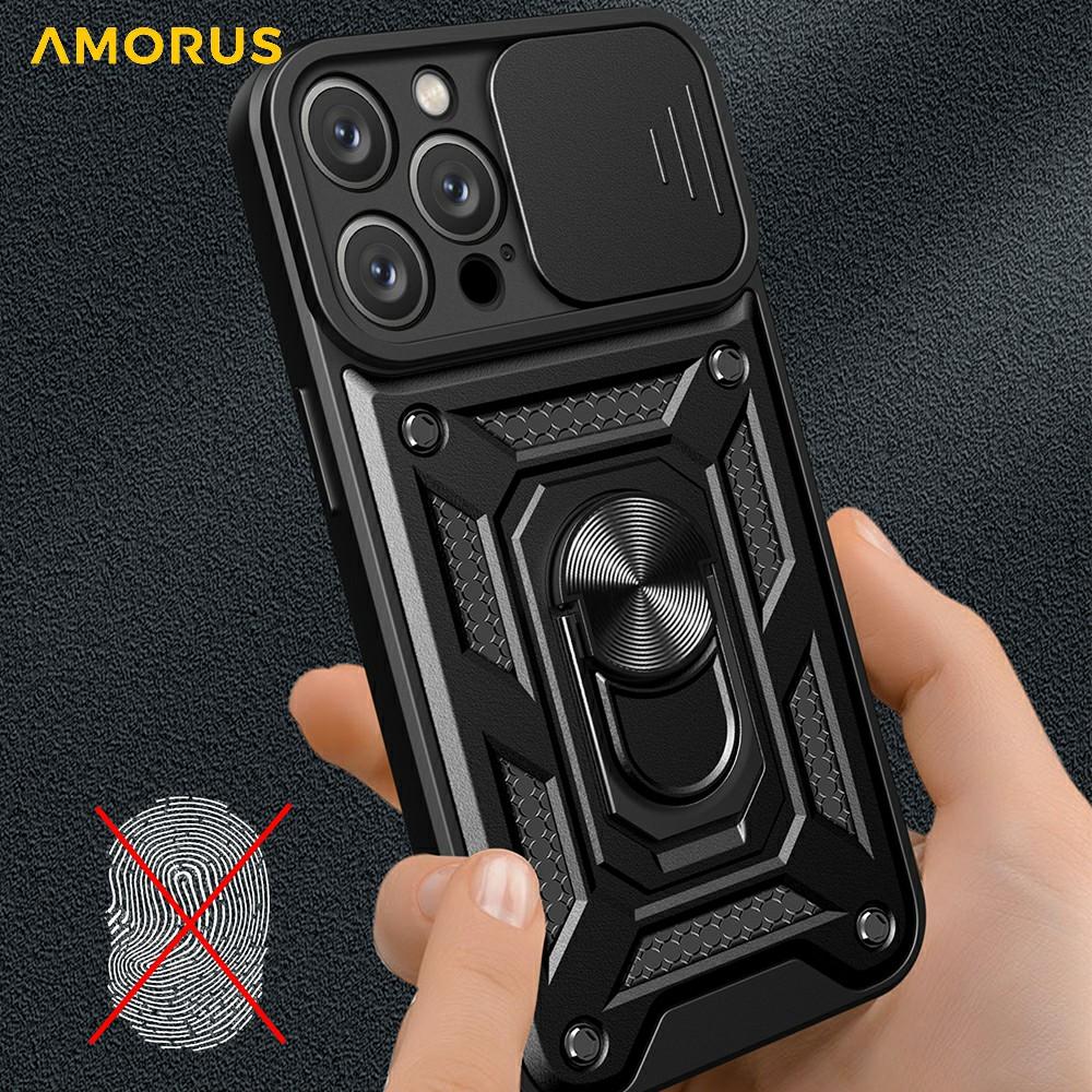 AMORUS For iPhone 16 Pro Max Case Kickstand PC+TPU Phone Cover with Camera Lens Slider