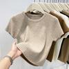 Dames Ronde Hals Brede Streep Korte Mouw Gebreide Top Lente/Herfst Seizoen Slank Makend Korte Blouse