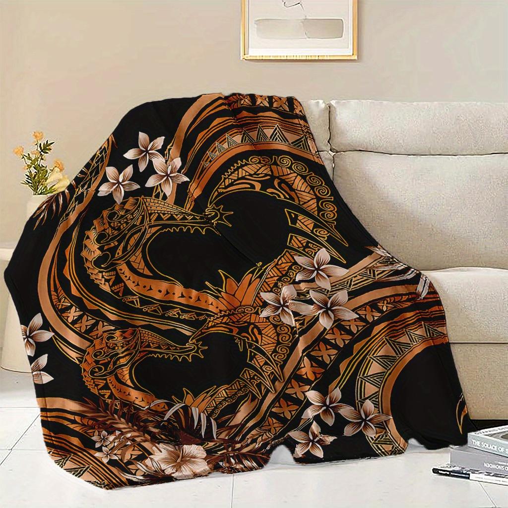 Golden Floral Pattern Flannel Printed Blanket Suitable for All Seasons Suitable for Living Room Office Sofa and Travel
