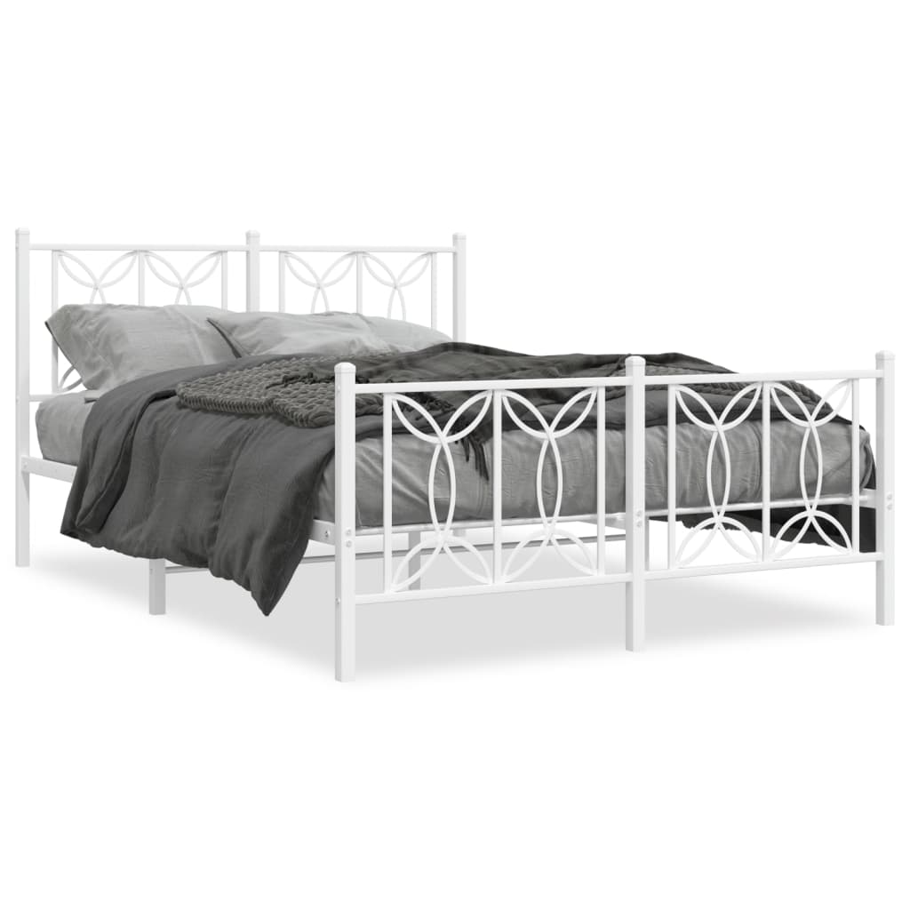 Metal Bed Frame with Headboard and Footboard White 140 x 200 cm