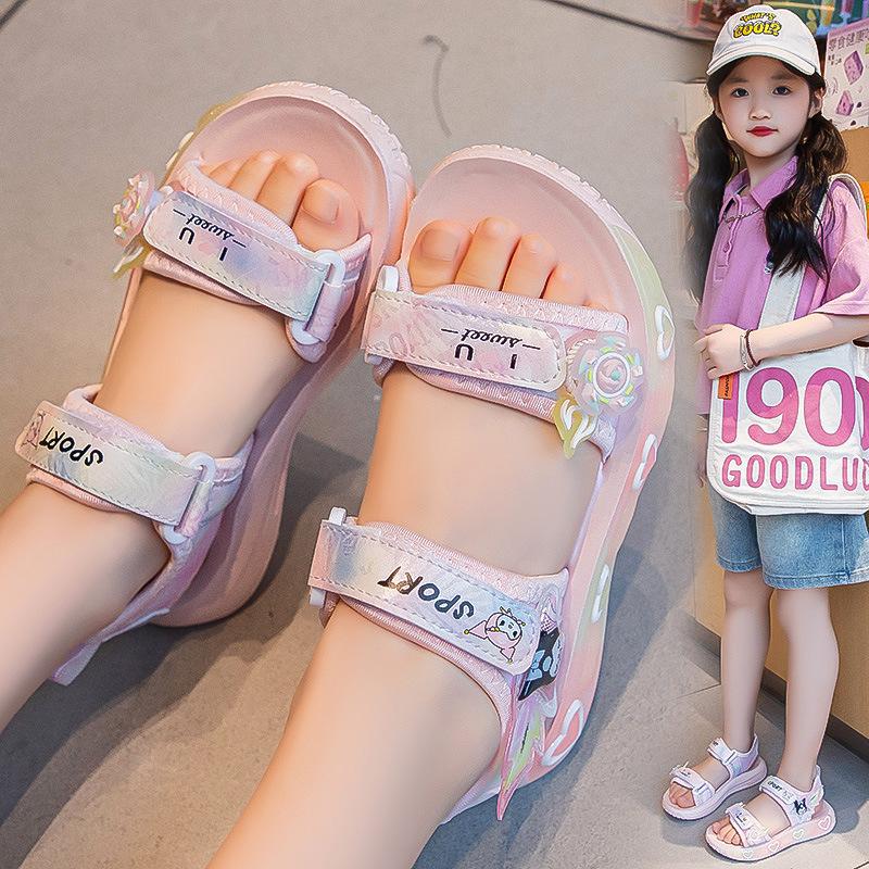 New children's sandals for girls, summer beach shoes, new trendy princess shoes for girls, non-slip soft-soled baby shoes
