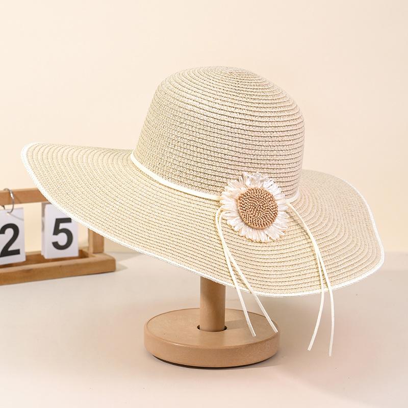Straw hat women's fashion versatile beach hat foldable sun hat children's summer seaside beach big brim sun hat