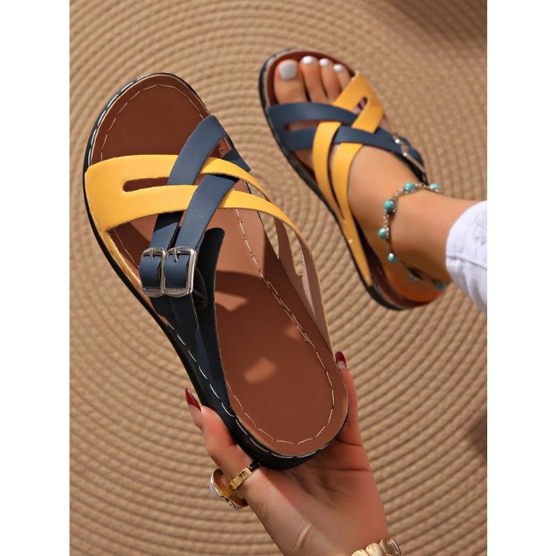 New Large Size Solid Color Slippers Female Fish Mouth Thick Bottom Fashion Belt Buckle One Word Cool Slippers