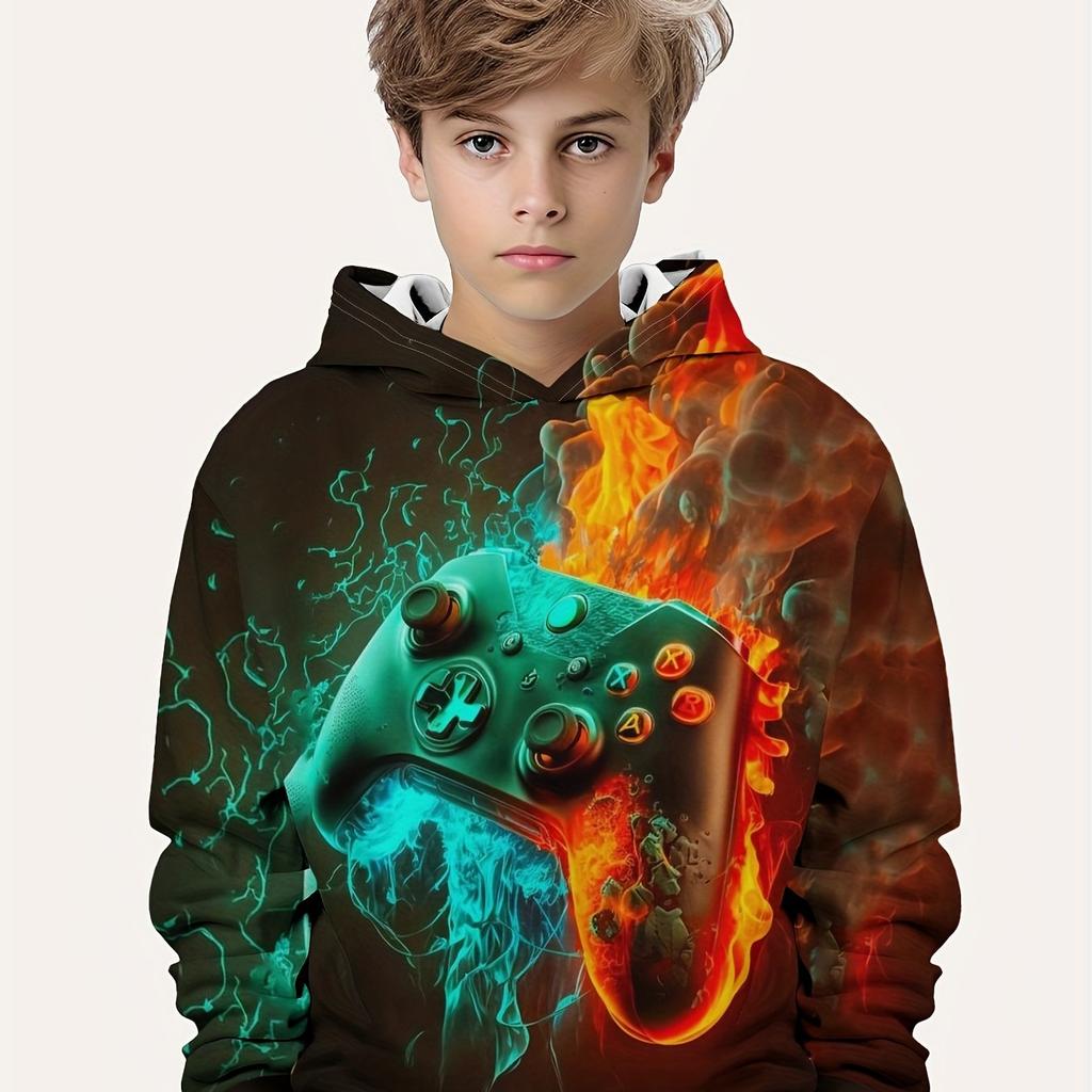 Abbigliamento per bambini Ragazzi Felpe con cappuccio Manica lunga Stampa 3D Gamepad Bambini Primavera Autunno Vestiti Casual All'aperto Elegante Ragazzo Ragazza Vestiti Top