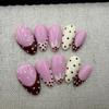 Handmade Press On Nail French Sweet Cool Pink & Burgundy Polka Dots Medium Almond Fake Nail Patch Artificial Nail Reusable