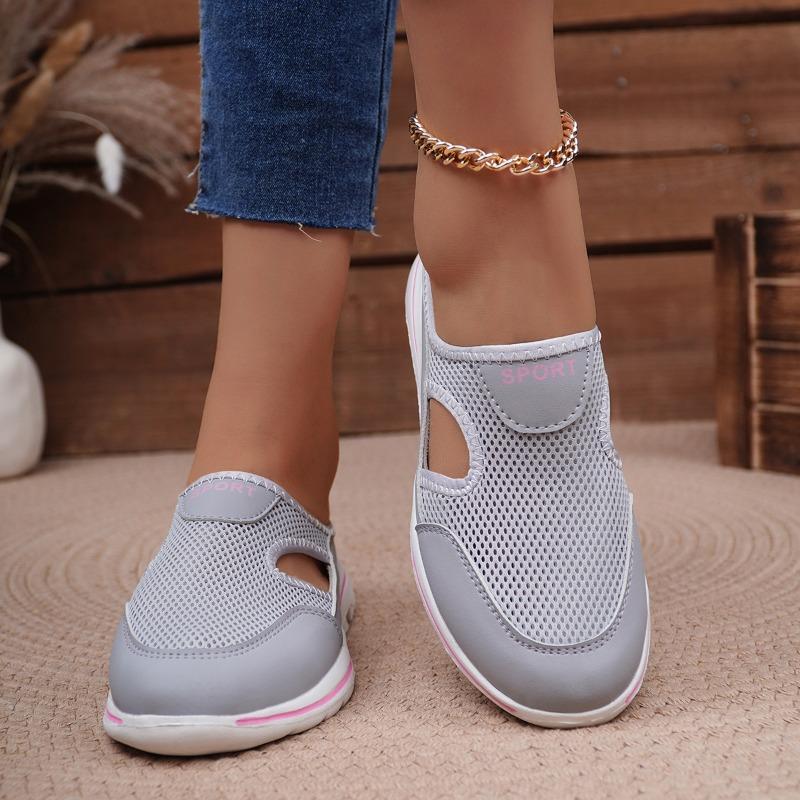 

Summer and autumn new large size casual flat one-pedal sandals mesh women s half drag 43 светло-серый
