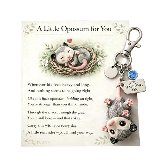 Keychain Pendant Acrylic Possum Design Lightweight Furry Texture Key Chain with Metal Lobster Clasp Suitcases Healing Gift Accessory March