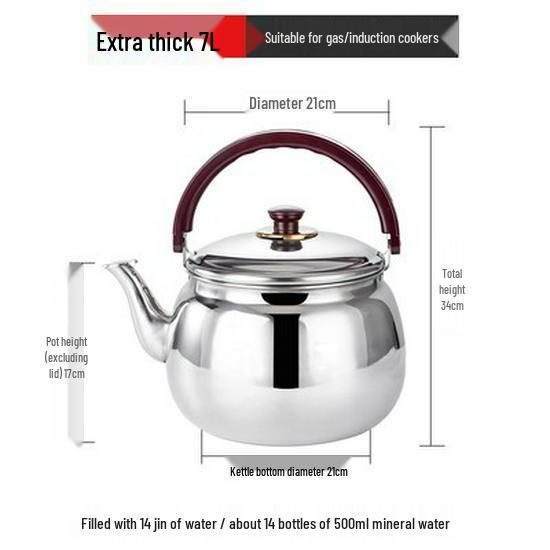 7L Pfeifender nichtmagnetischer Edelstahlkessel zum Kochen von Wasser und Suppe