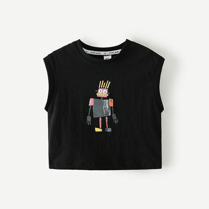 Комплект из жилета и шорт для мальчика, Летние спортивные шорты для мальчика, Шорты средней длины, Пятиточечные шорты, Детский майка-борцовка для мальчика, Робот Single Waistcoat 90