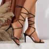 Fashion Women Comfortable Lace Up Sandals New Party Sexy Ankle High Heels Sandals Square Head Open Toe Women Shoes Sandalias De Mujer