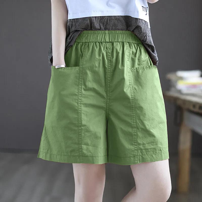 Women's Plus Size High-Waisted Cotton Wide-Leg Shorts - Summer Casual Loose Five-Point Cargo Pants