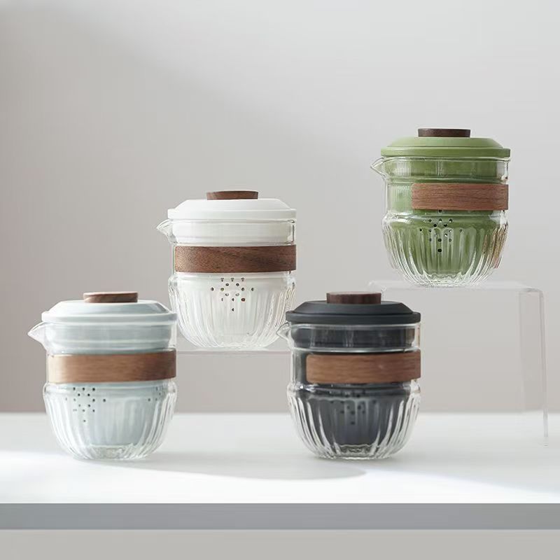 Modern simple Kung Fu travel tea set, glass filter, one pot, three cups, insurance bank company souvenir