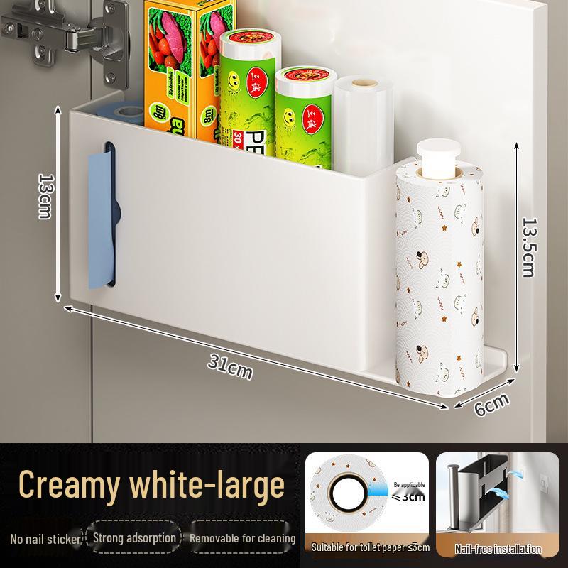 Refrigerator Side Shelf: Multi-Functional Cling Film & Paper Towel Holder, No-Drill Kitchen Storage Rack