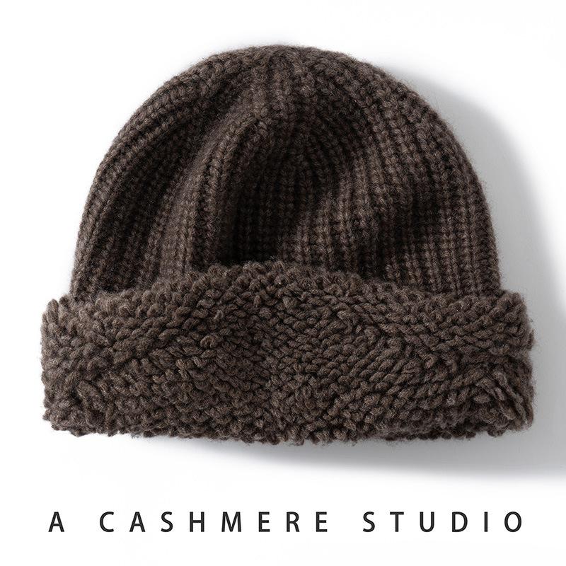 Popular export single cashmere hat women's autumn and winter knitted towel craftsmanship shows small face and loose ear protectors