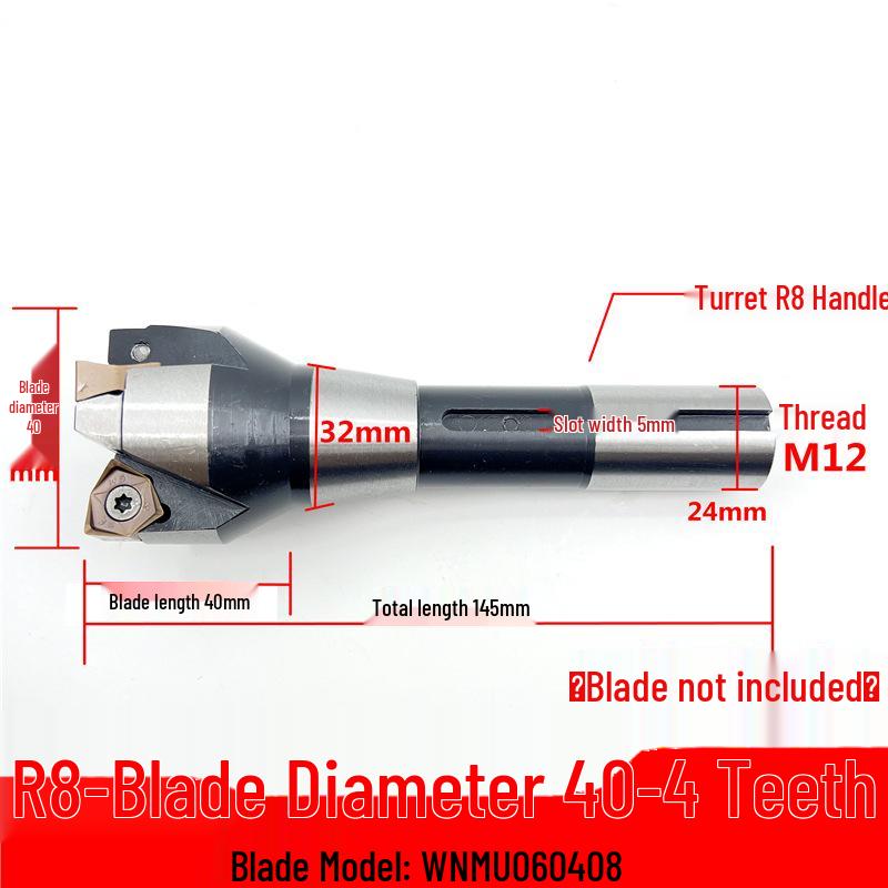 MFWN90 High-Speed Hexagonal Heavy Cutting Milling Cutter with Double-Sided Insert, Morse Taper 4 Turret R8