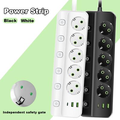 Power Strip EU Plug AC Outlets Multitap Socket Extension Cord Electrical Independent Control Switch Network Filter Adapter
