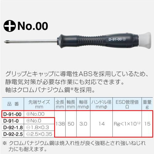 HOZAN ESD Precision Screwdriver (Phillips) No. 00mm, for situations where static electricity protection is required, with a durable chrome vanadium st