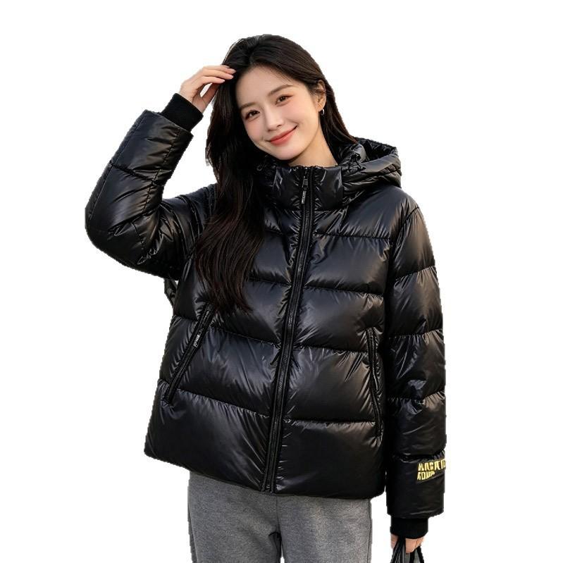 Black gold down jacket women's short Korean version women's winter clothing hooded duck down Pinghu high charging capacity