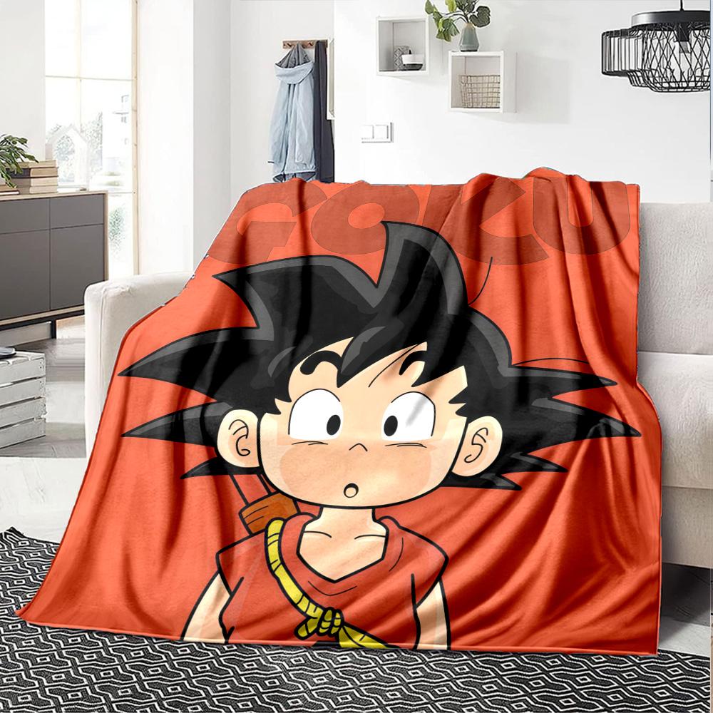 1PC Cute Cartoon Son Goku Patterned Flannel Blanket Suitable For All Seasons For Home Decor Warmth And Comfort Gifts Holiday Present