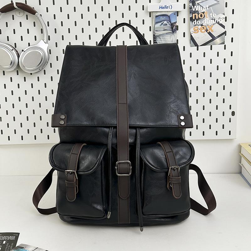 Schoolbag Vintage Men's Backpack Oil Wax Canvas Casual Backpack Crazy Horse Leather Large Capacity Backpack Waterproof Travel Bag