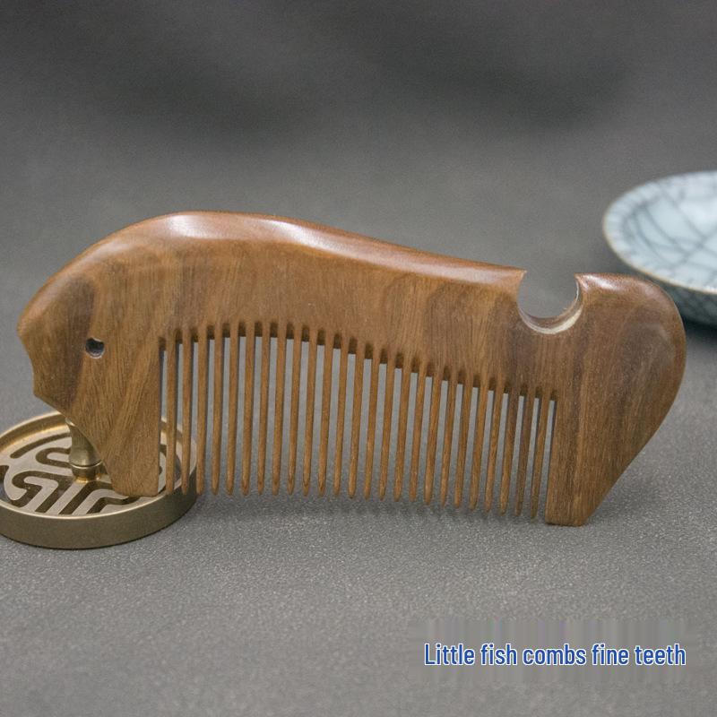 Green Sandalwood Hair Care Comb - 13cm, Model Little Moon Phoenix, for Massage & Scalp Care, Easy to Carry