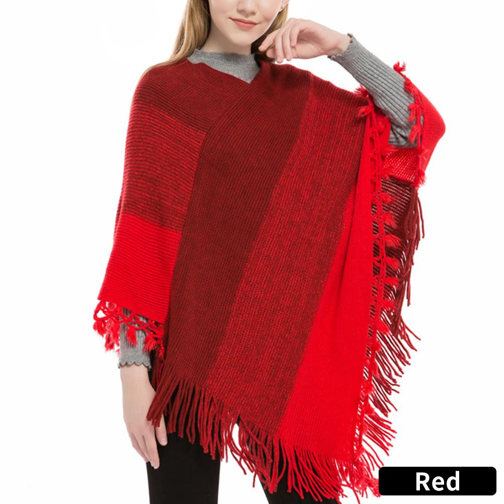 Women Batwing Cape Poncho Knit Top Double-coloured Cloak Sweater Coat Outwear Women Batwing Cape Poncho Knit Top Double-coloured Cloak Sweater Coat Outwear