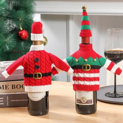 Creative Christmas Wine Bottle Cover DIY Handmade Christmas Bottle Knitting Dress Wine Protection Washable