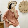 Summer Women's Round Neck Embroidered Cotton and Hemp T-shirt Short Sleeve Shirt Large Size Artistic Embroidered Casual Top