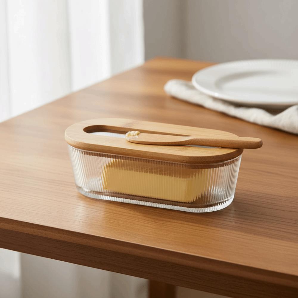Transparent Glass Butter Box Oval Shape Butter Plate Cheese Storage Jar Butter Dish Baking
