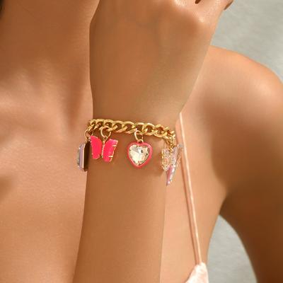 2025 Summer New Wind Bracelet Geometric Heart Butterfly Diamond Design Drip Bracelet Versatile High Sense
