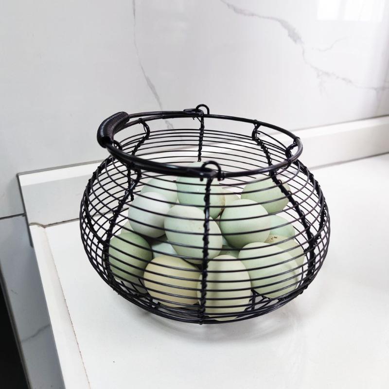Round Hand-held Woven Iron Egg Basket for Kitchen Use