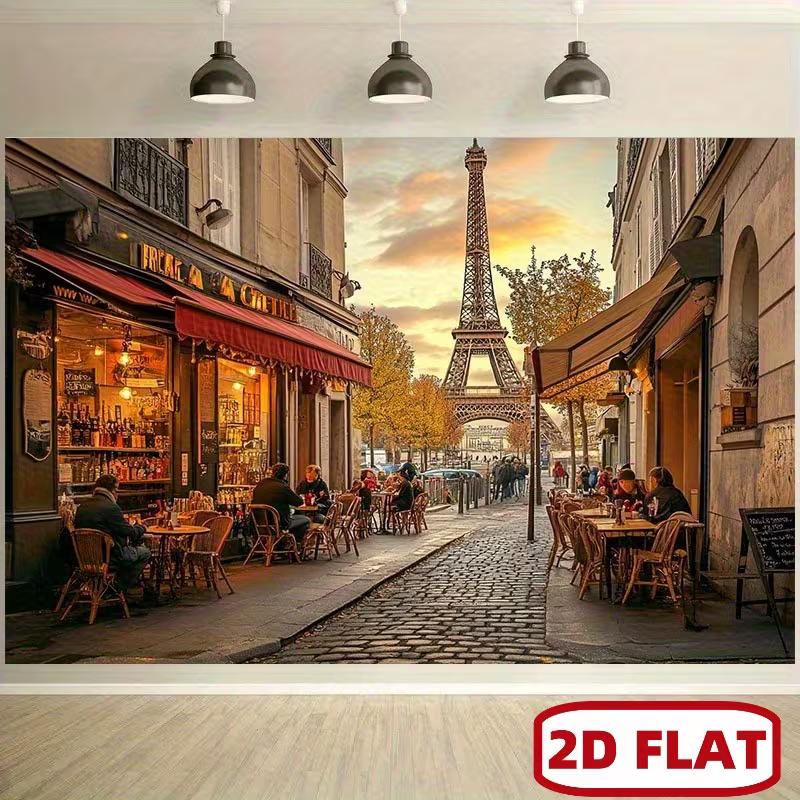 Paris Street Cafe Tapestry, Eiffel Tower Background Cloth, Home Decor