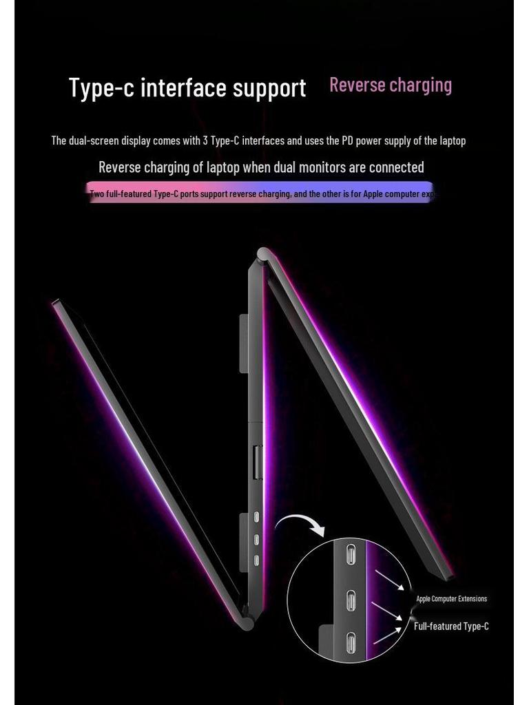 EIMIO Dual Screen Portable Monitor: 14" & 16" 2.5K Left-Right One-Line Triple Display Laptop Extension