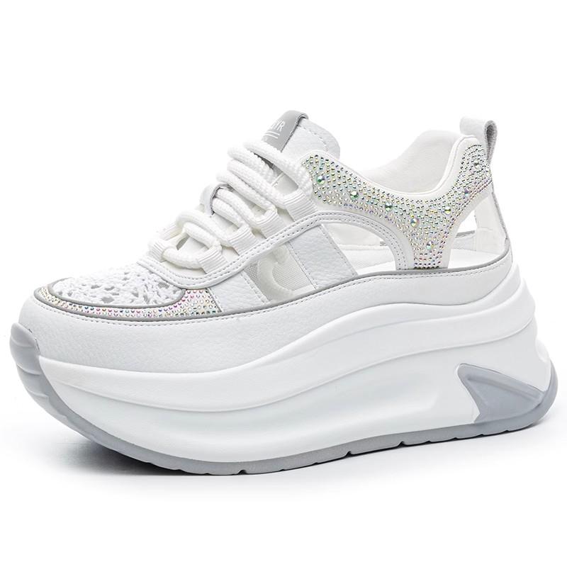 Fashion GKTINOO Hollow Sandals Rhinestones Fashion Roman Women Chunky Sneakers Female Summer Height Increasing Ladies Shoes