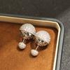 The New Light Luxury Style High-end Ball Earrings Are Slightly Inlaid with Zirconia and Zirconia, and the Front and Back Are Stud Earrings, Feminine