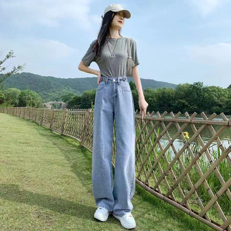 Women's High-Waist Wide-Leg Jeans - Spring/Autumn 2024 Versatile Slim Loose Straight Trousers
