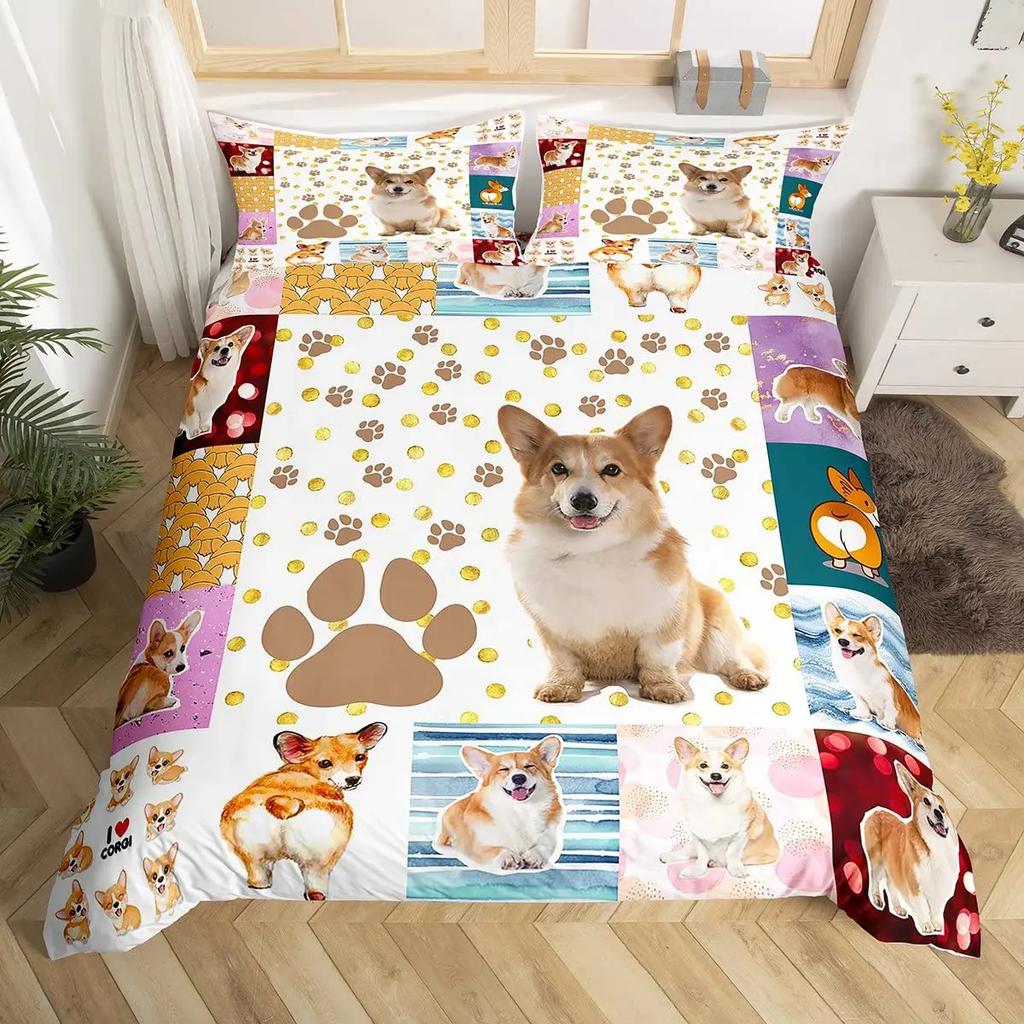 Dog Lover Duvet Cover Hand Drawn Paw Print Doodles Circular Pattern Drawing Style Animals Bedroom Decorations Coral Turquoise