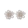 Elegant Korean Silver Lace Flower Beaded Stud Earrings - Versatile Transparent Woven Design for Women