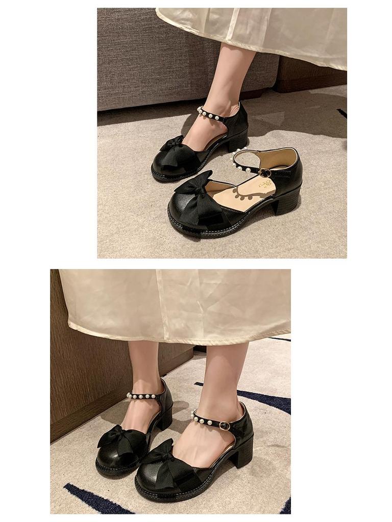 French Mary Jane Leather Bow Flats - Spring/Summer 2025 Pearl Strap Fairy Style Women's Shoes