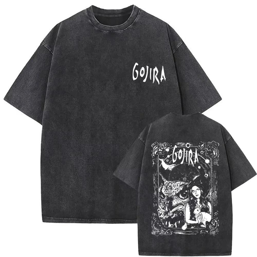 Gojira Szkielet Medytacja Vintage Acid Wash Dwustronny Graficzny Czarny T-shirt Oversize | Streetwear Merch Koszulka dla Fana Zespołu Progressive Metal